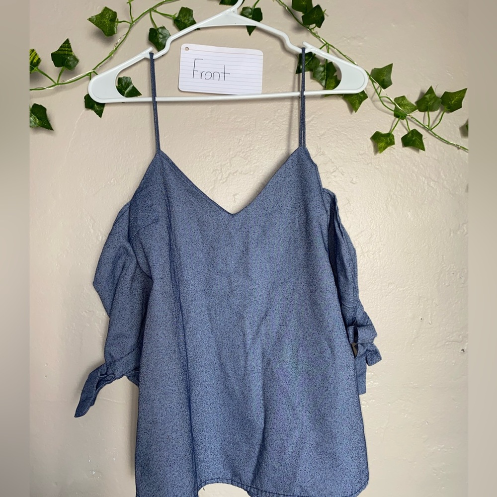 Silence and Noise over the shoulder with straps semi-denim blouse.